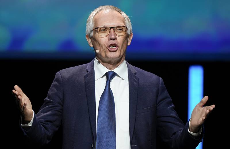 Stellantis CEO Carlos Tavares speaks during the Paris Automotive Summit on the sideline of the Paris Auto Show, in Paris in October