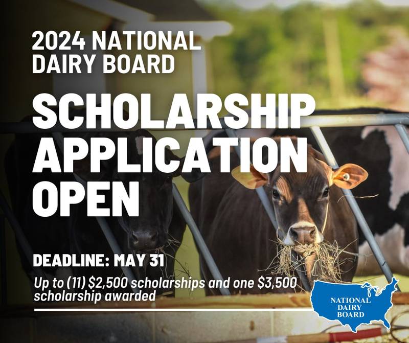 Applications are being accepted for college scholarships that are awarded by America’s dairy farmers and importers through the National Dairy Promotion and Research Board.