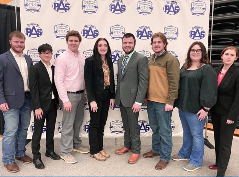 Heartland Community College students competing at the National Professional Agricultural Student Organization Conference were Kaden Farrell (from left), Cade Luginbuhl, Brody Wilson, Lauren Monk, Payton Wiltz, Phil Merril, Kaylee Lewis and Emily Pina.