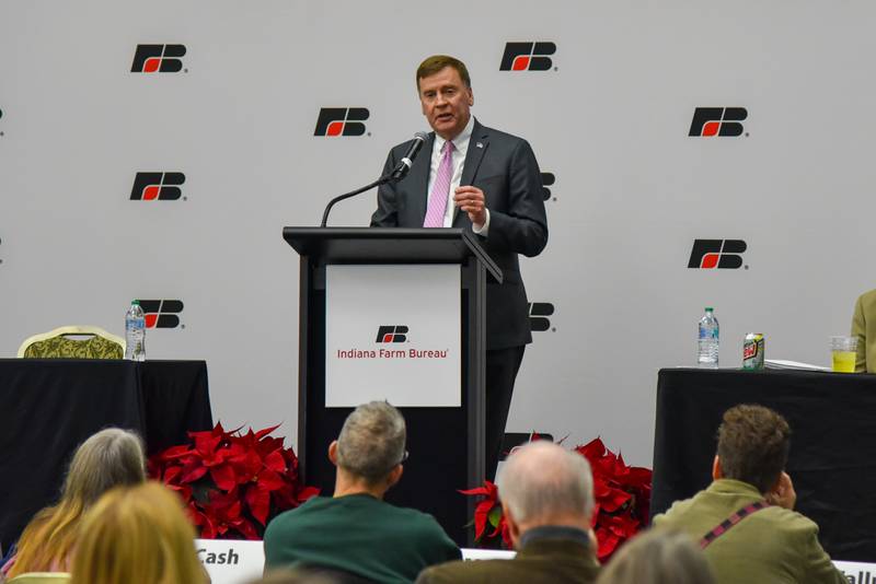Kendell Culp speaks during the election of the Indiana Farm Bureau vice president at the Indiana Ag Gathering in French Lick.