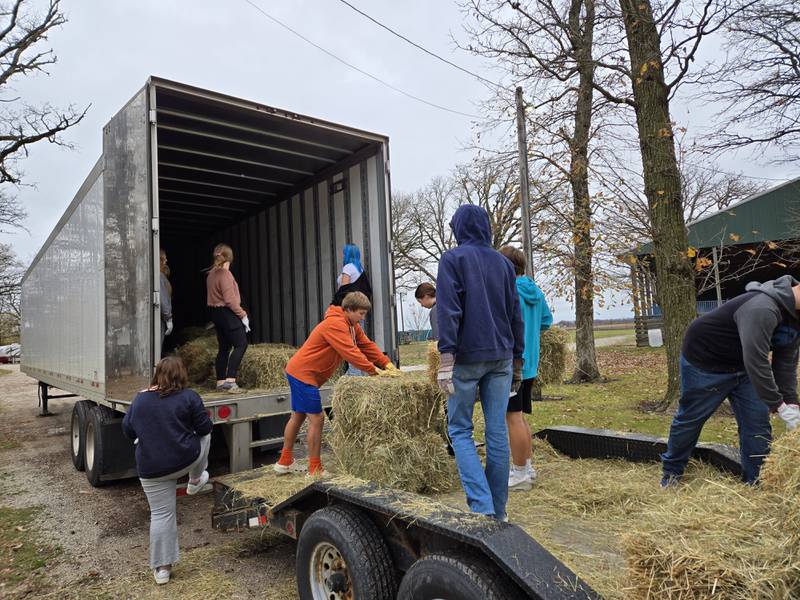 Hay donations were gathered at the Livingston County Fairgrounds in central Illinois and then loaded onto semi and gooseneck trailers for the trip to east Tennessee.