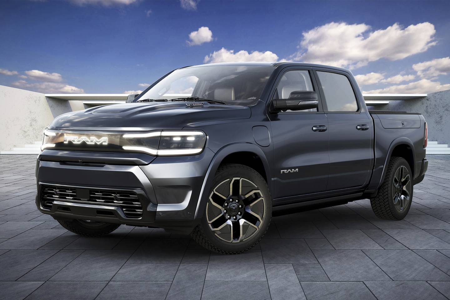 The new 1500 REV will be Ram’s first all-electric pickup and will have up to an estimated 500 miles of range.