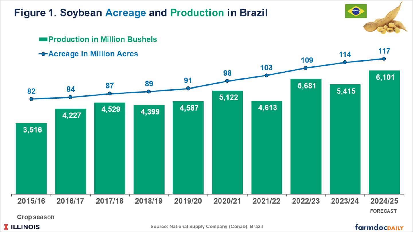 Brazilian soybean acreage is projected to grow by 2.8%, reaching 117 million acres, according to the first estimates for the 2024-2025 crop season from the National Supply Company, or Conab, the country’s food supply and statistics agency.