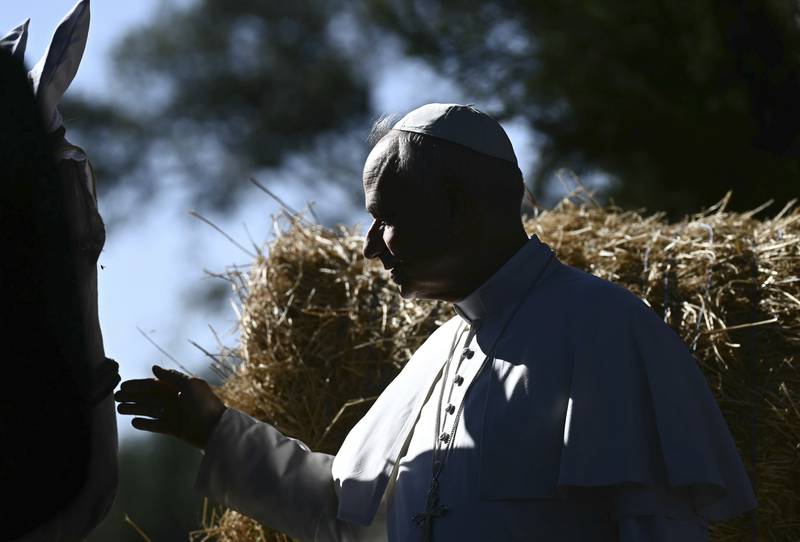 Pope Leo XIV attends the inauguration of the “Borgo Laudato Si’” Advanced Training Center, at the papal summer residence in Castel Gandolfo, Italy.
