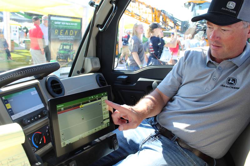 Eric Halfman demonstrates how a farmer can use the new John Deere XUV 875 with GreenStar technology to complete boundary mapping of fields along with many other tasks such as flagging exact locations of rocks.