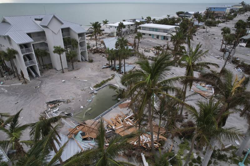 Debris lies scattered on Manasota Key, Florida, following the passage of Hurricane Milton.