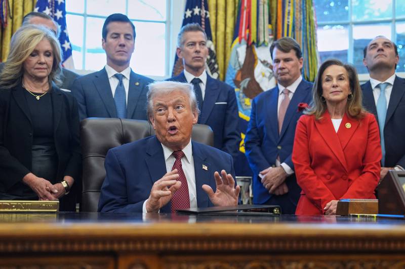 President Donald Trump speaks during an event on fuel economy standards in the Oval Office of the White House in Washington.