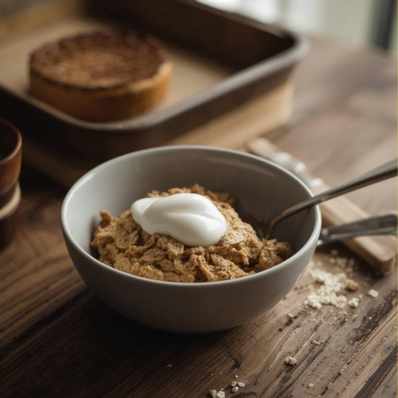 A warm baked oatmeal bar, paired with yogurt, is a satisfying breakfast or snack on a cold February morning.
