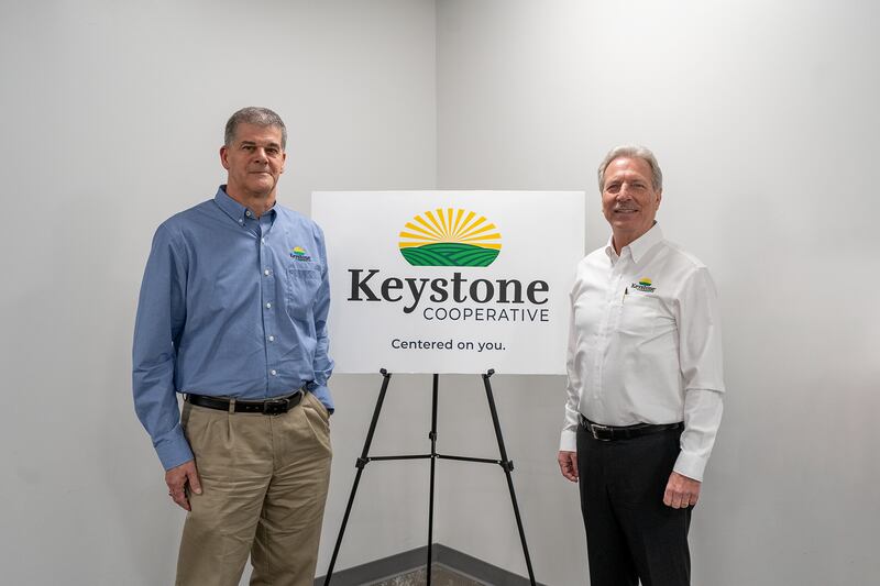 Jeff Troike (left), Ceres Solutions president and CEO, and Kevin Still, Co-Alliance Cooperative president and CEO.