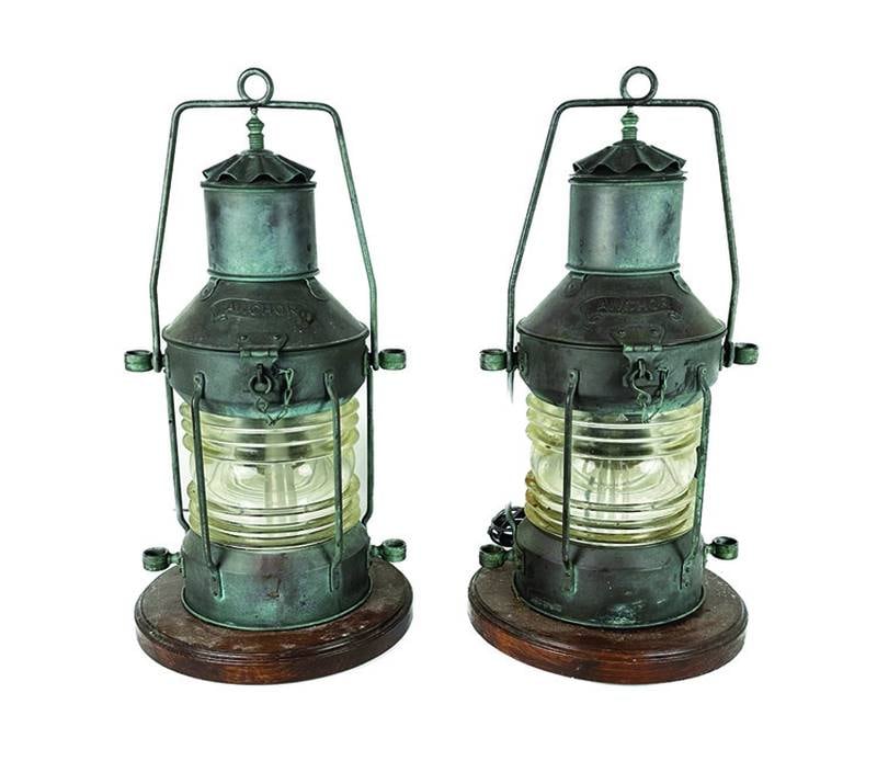 Antique copper anchor lights were originally made for use at sea.