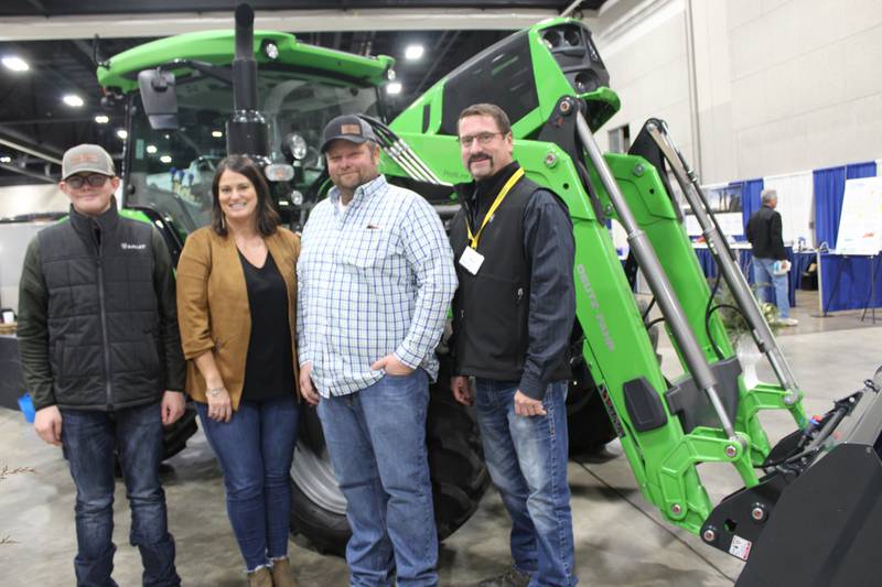 Anderson Enterprises & Equipment LLC exhibited at the Greater Peoria Farm Show for the first time this year where the company had Deutz Fahr and TYM tractors at its booth for farmers to take a closer look at. Those representing the company included Owen Anderson (from left), his parents Denelle and Andy Anderson, and Mark Seyller, salesperson.