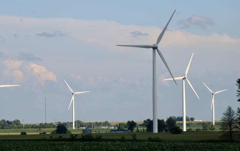 Wind farm in southeastern Lee County north and east of Compton, Illinois.