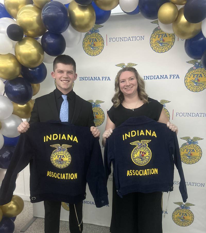 Janna Morgan (right) and Seth Ariens celebrate FFA at a gala.
