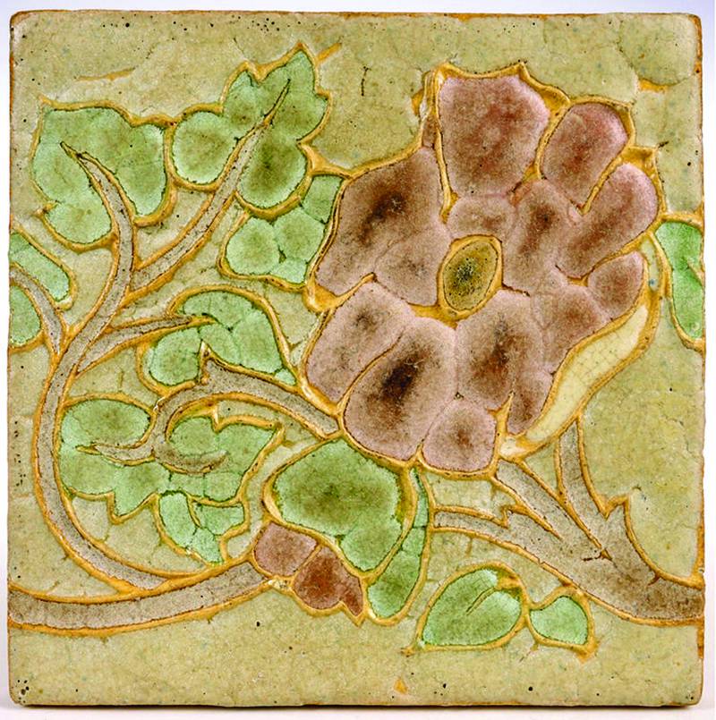 Fresh flowers fade quickly. Art pottery tiles, like this one by Wheatley, are made to last.